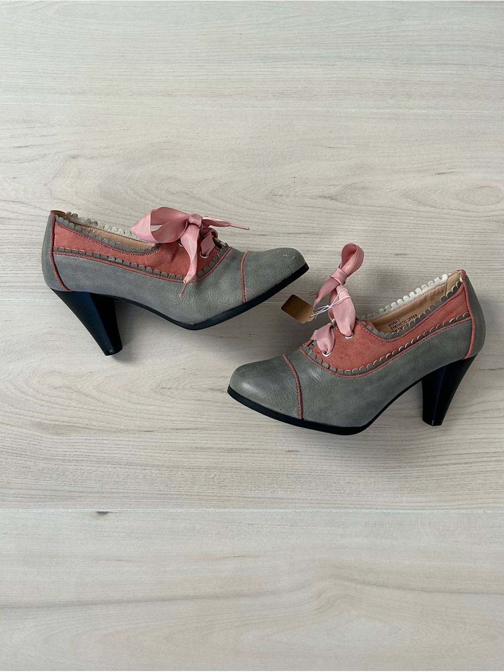 chase + chloe pink and gray lolita style heels